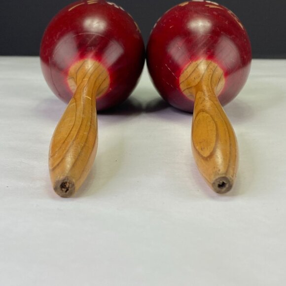 Vintage Red Wood Maracas With Floral Design - Picture 6 of 12
